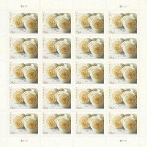 60 lifetime white roses unused wedding stamps.